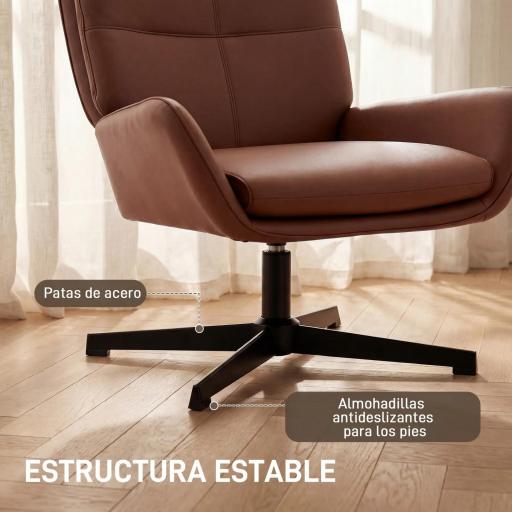 Butaca de Salón Tapizado en PU Sillón Lectura con Asiento Acolchado Reposabrazos Patas Metálicas Marrón [3]