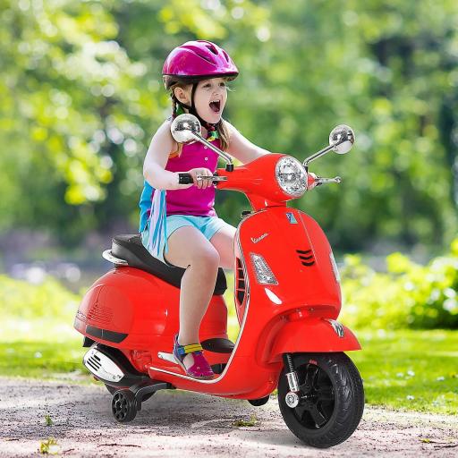 Moto Eléctrica Infantil Coche Triciclo Vespa Scooter Eléctrico a Batería con Luz MP3 USB Bocina para Niños Más de 3 Años Carga 25kg Rojo
