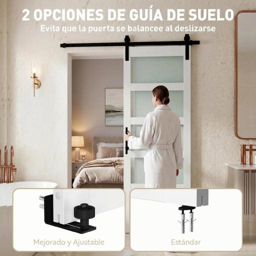 Puerta Corredera Interior 71x213 cm con Kit de Montaje, MDF y Vidrio Esmerilado, Riel y Herrajes, Blanco [6]