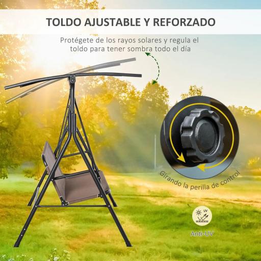 Columpio de Jardín de Exterior de 2 Plazas Silla Balancín con Parasol Techo Ajustable en Ángulo Terraza Balcón Exterior Carga 200 kg 172x110x155 cm Marrón [2]