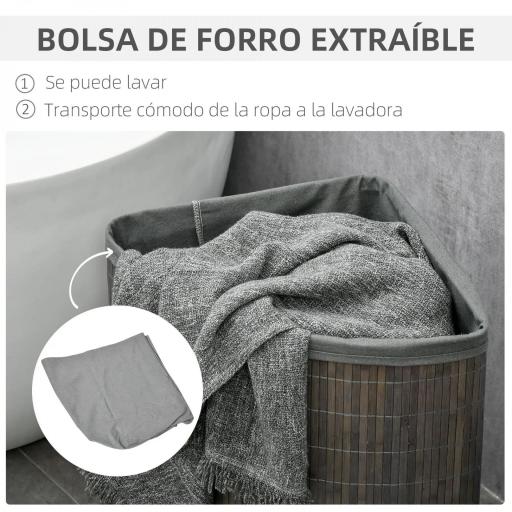 Cesto para Ropa Sucia de Bambú Capacidad de 55L Cesta para la Colada en Forma de Abanico 38x38x57 cm Gris [7]