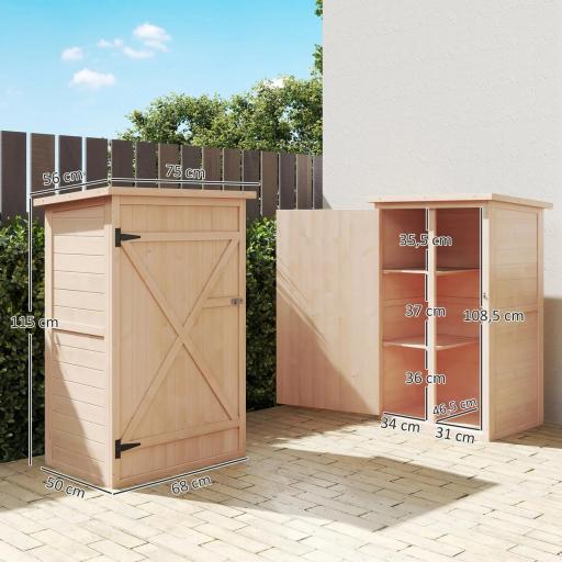 Armario de Jardín de Madera para Exterior para Herramientas con 2 Estantes Techo Asfáltico 75x56x115cm Natural [1]