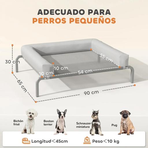 Cama Elevada para Perros Refrescante con Refuerzos Extraíbles Malla Transpirable y Marco de Acero 90x65x30 cm Gris [5]