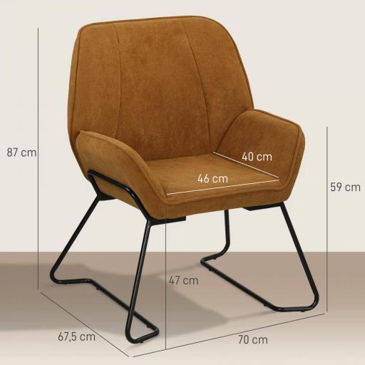 Butaca de Salón con Asiento Ancho y Acolchado Tapizado en Terciopelo Patas de Metal Sillón para Salón Marrón [1]