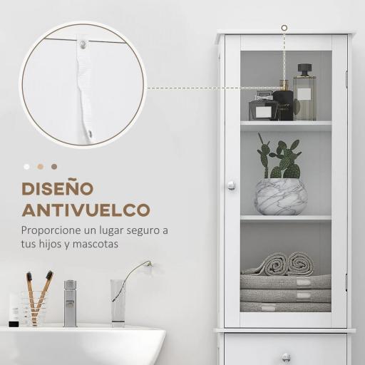 Armario de Baño Alto, Armario de Almacenaje Delgado, con Estantes Ajustables, Cajón, para Espacios Pequeños, Moderno, 40x27x171,5 cm, Blanco [2]