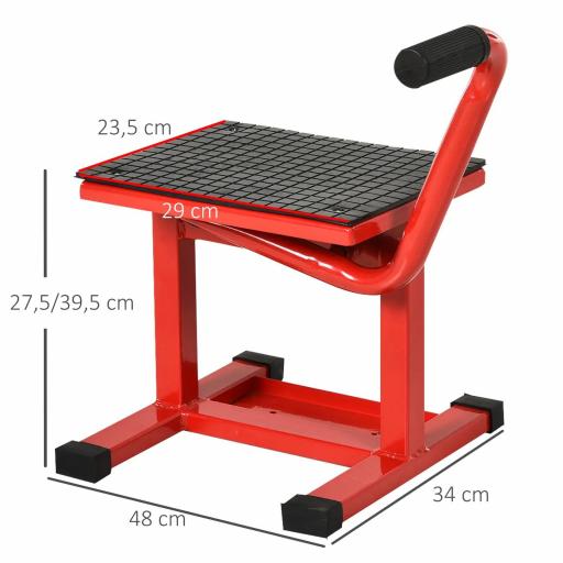 Elevador para Motocicletas con Manivela Altura Ajustable de 27,5/39,5 cm Base Antideslizante Carga 150kg Rojo y Negro [1]
