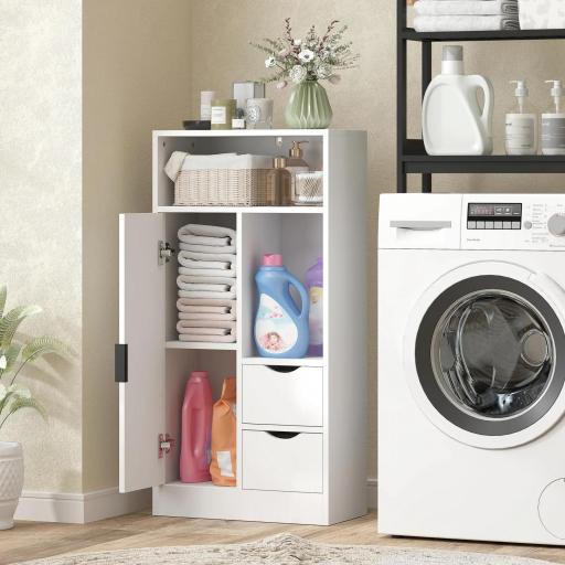 Armario de Baño con 2 Cajones Compartimento Abierto y Estantes Ajustables para Espacio Pequeño 50x25x100 cm Blanco [4]