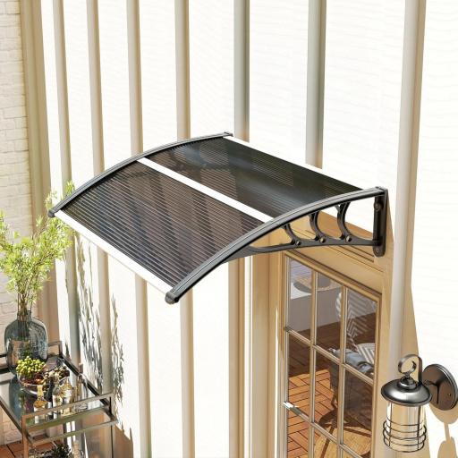 Marquesina de Protección contra Sol y Lluvia 100x75x23 cm con Cubierta de Policarbonato para Puertas y Ventanas Negro [7]