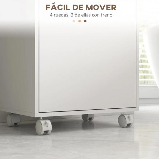 Armario de Baño Moderno con Estantes Ajustables Armario Bandeja Extraíble y Ruedas 40x30x88 cm Blanco y Roble [5]