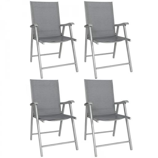 Conjunto de 4 Sillas de Jardín Exterior Plegables con Respaldo Alto y Reposabrazos para Terraza Playa 58x62x97 cm Gris [10]