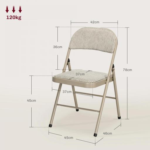 Juego de 4 Sillas Plegables Tapizadas en Lino Sintético con Respaldo y Estructura de Acero para Salón 45x46x78 cm Beige [1]