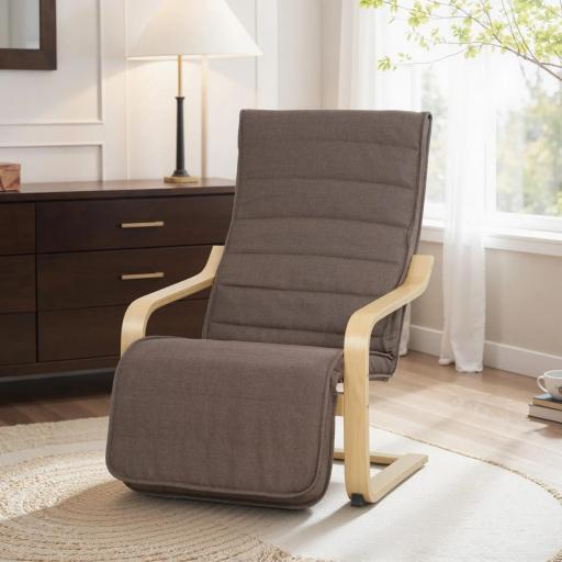 Sillón de Salón con Reposapiés Ajustable Butaca Tapizada en Lino Sintético para Oficina Dormitorio 66,5x94x100cm Marrón [3]