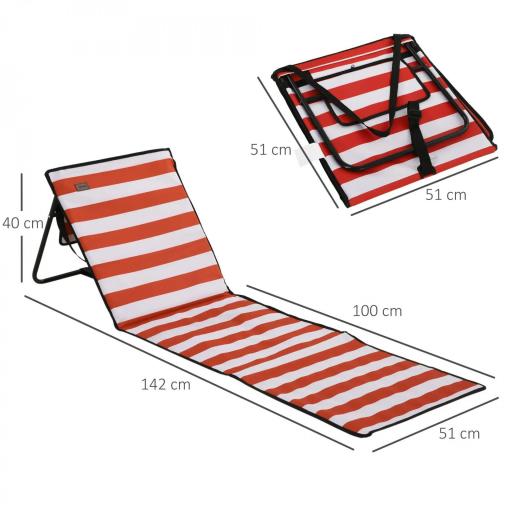 Conjunto de 2 Esterillas de Playa Plegable con Respaldo Reclinable y Bolsa de Transporte 142x51x40 cm Rojo y Blanco [1]