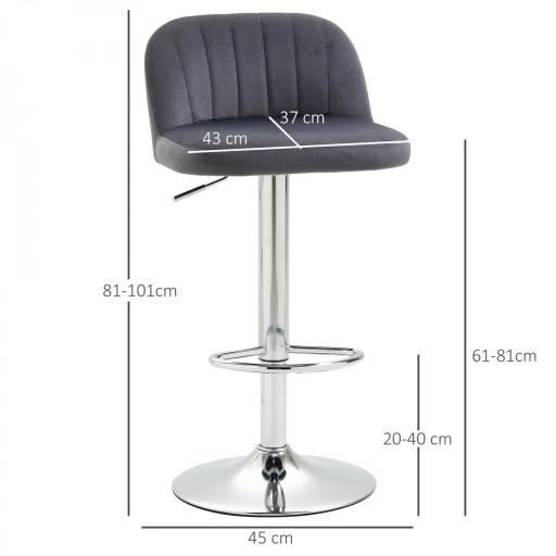 Juego de 2 Taburetes de Cocina Taburetes Altos con Altura Ajustable Asiento Giratorio 43x45x81-101 cm Gris [1]