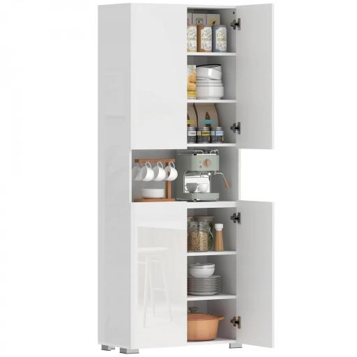 Alacena de Cocina con 4 Puertas Compartimento Abierto Estantes Ajustables 68x34x180 cm Blanco Brillo [8]