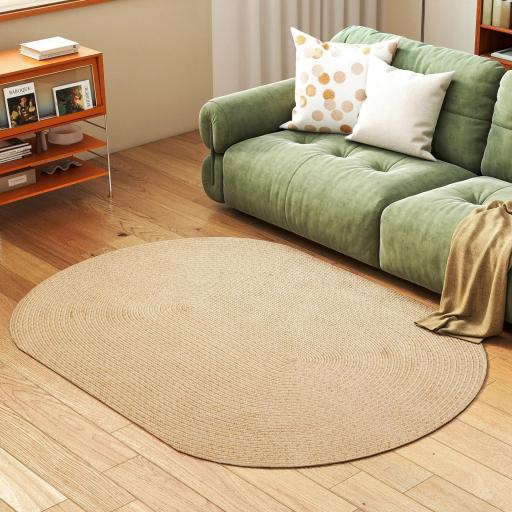 Alfombra Salón 170x120 cm Lavable en Lavadora Tejido a Mano Estilo Rústico Tapete para Sala de Estar Dormitorio Beige [5]