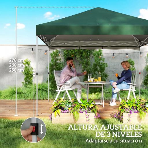 Carpa Plegable Pop-up 3x3 m con Pared Lateral UPF50+ Altura Ajustable Empuje Central Bolsa de Transporte Verde [6]