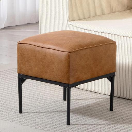 Reposapiés Salón Taburete Bajo Tapizado en PU con Patas de Acero Acolchado Grueso Otomana para Sofá Marrón
