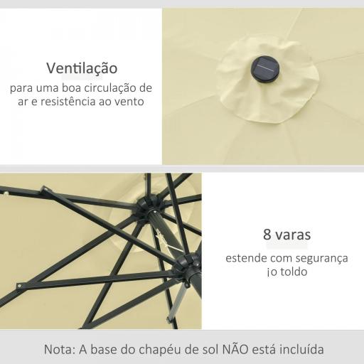 Sombrilla Terraza Exterior Ø265 cm Sombrilla de Jardín con 32 Luces LED Solares Poste de Acero y Manivela Parasol Inclinable para Patio Terraza Beige [2]