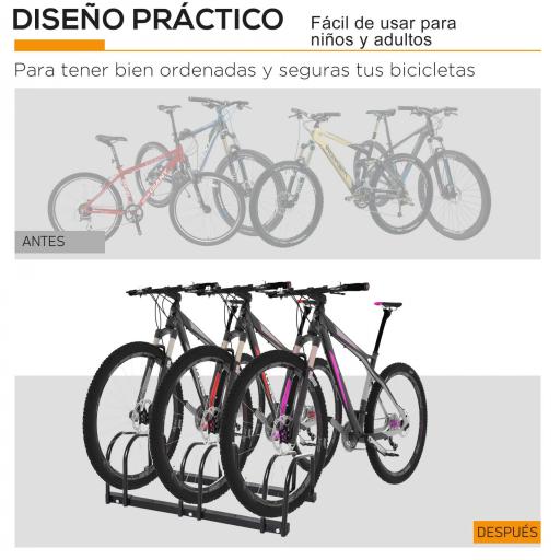 Aparcamiento para 3 Bicicletas Soporte de Acero para Aparcar Bicicletas en el Suelo o Pared 76x33x27 cm Negro [7]