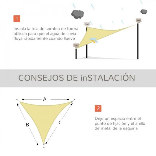 Toldo Vela Triangular 6x6x6 m Vela de Sombra para Jardín Patio Terraza Poliéster Anti UV Color Arena [3]