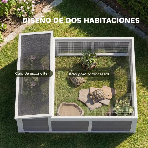 Casa para Tortugas de Madera Terrario para Reptiles Ventana Transparente Techo Abatible 113x106,5x44,5 cm Gris Oscuro [2]
