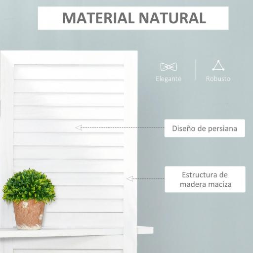 Biombo Separador de Madera de 4 Paneles Divisor de Habitaciones Plegable con 3 Estantes Extraíbles Diseño Persiana para Dormitorio Oficina 160x170 cm Blanco [8]
