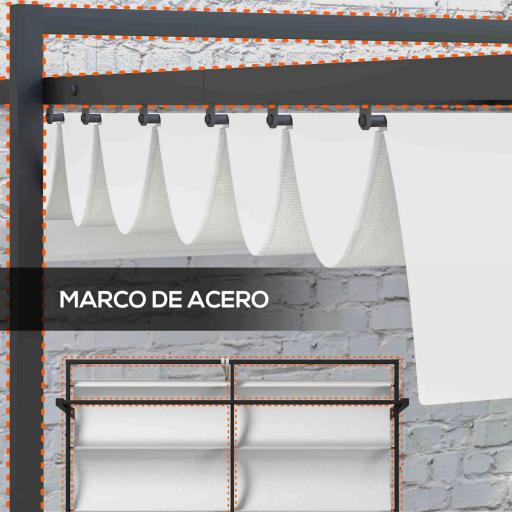 Cenador de Jardín 3x4 m con Techo Retráctil de Poliéster y 12 Orificios de Drenaje Pérgola para Terraza Blanco y Gris [4]