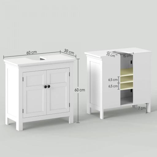 Mueble para Debajo de Lavabo Moderno Mueble de Baño con Estante Ajustable y Puertas Magnéticas 60x30x60 cm Blanco [1]