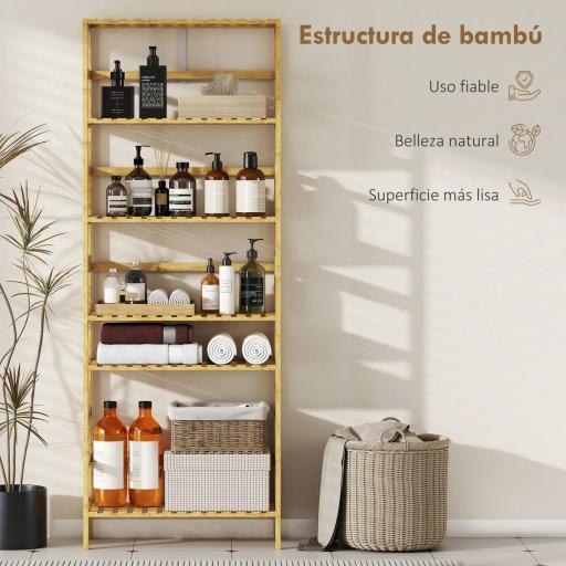 Estantería de Bambú de 6 Niveles Librería para Espacios Pequeños Baño Sala de Estar y Cocina Natural [6]