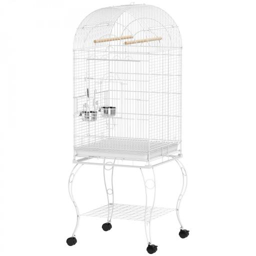 Jaula para Pájaros con Ruedas y Estante 51x51x153 cm con Parte Superior Abatible Comederos y Bandeja Extraíble Blanco [9]