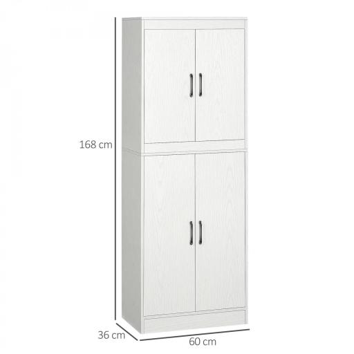 Alacena de Cocina Mueble Auxiliar con 4 Puertas y 5 Estantes Abiertos 60x36x168 cm Blanco [1]