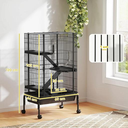 Jaula para Animales Pequeños de 4 Niveles con Ruedas Rampas Cuenco Botella de Agua 69x44x120 cm Negro [1]