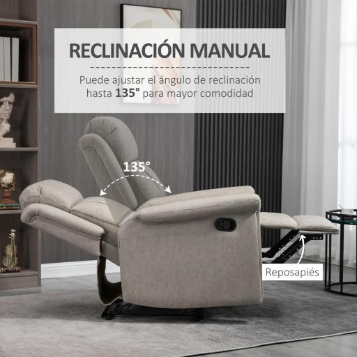 Sillón Relax Reclinable Manual Sillón Relax de Tela con Reposabrazos Reposapiés Acolchado Grueso Gris [3]