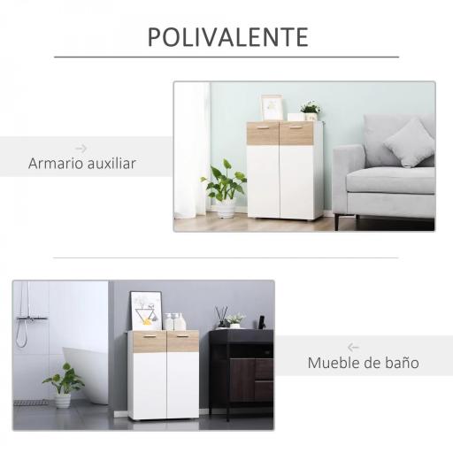 Armario de Suelo para Baño con 2 Puertas y Estantes Interiores Ajustables Mueble Auxiliar de Madera Multiusos para Salón Cocina Comedor 60x30x85 cm Blanco [6]