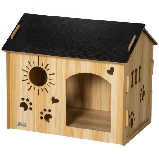 Caseta de Madera para Perros Pequeños Caseta de Interior para Mascotas con Grabados de Formas 69x50x58,5 cm Roble [9]
