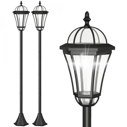  2 Farolas Solares de Jardín con Luz LED Blanca 6000K IP44 Set de 2 Farolas de Exterior 18,5x18,5x129 cm Negro [9]