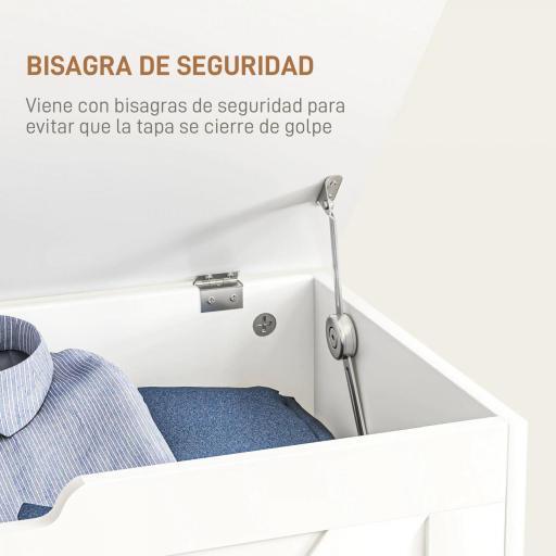 Baúl de Almacenaje para Dormitorio 100 L Puff de Almacenaje con Tapa Bisagra de Seguridad 80x40x45 cm Blanco [6]