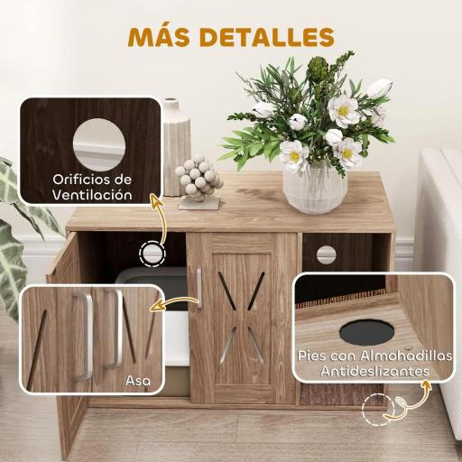 Mueble Arenero para Gatos 3 en 1 con Puertas Estera para Rascar y Compartimento 80x48x50,5 cm Marrón [4]