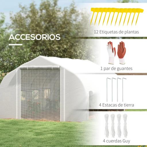 Invernadero de Túnel 4x3x2 m con Puerta de Malla y 8 Ventanas con Techo Puntiagudo Cubierta de PE Blanco [5]