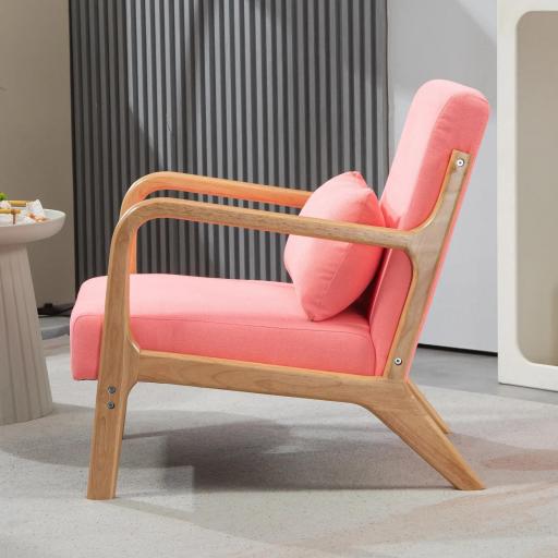 Butaca Nórdica Sillón de Salón Acolchado con Reposabrazos Cojín y Marco de Madera de Caucho 61x78x76 cm Rosa [4]