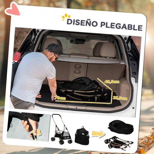 Carrito para Perros Pequeños 3 en 1 con Vagón Desmontable Cesta de Almacenaje Correas de Seguridad y Cojín Negro [4]