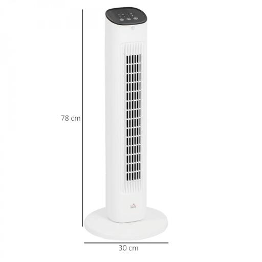 Ventilador de Torre 50W con Control Remoto 3 Velocidades Temporizador 15h Oscilación Pantalla LED 30x30x78 cm Blanco [1]