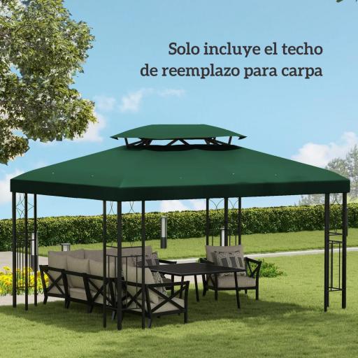 Toldo de Recambio 4x3 m con Techo Doble Orificios de Drenaje y Protección UV Solo Toldo NO Incluye Marco Verde [4]