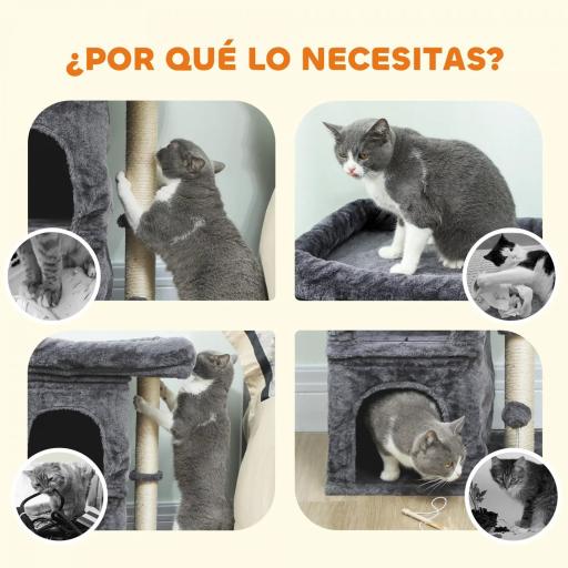 Árbol Rascador para Gatos Árbol para Gatos 66 cm con Cama 2 Cuevas Poste de Sisal Bola para Jugar Gris Oscuro [3]