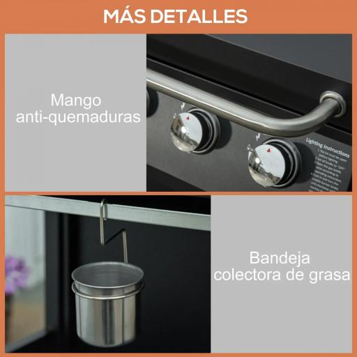 Barbacoa de Gas con 3 Quemadores 8,7 KW con 2 Mesas Laterales Armario de 2 Puertas 4 Ruedas y Frenos 121x55x109 cm Negro [6]