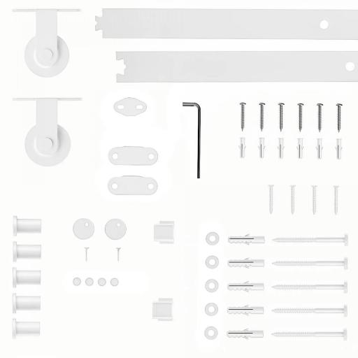 Herrajes para Puertas Correderas 200 cm Kit de Accesorios para Puerta Corredera con 2 Rieles y Guía Blanco [9]