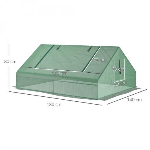 Invernadero Pequeño para Cultivo con 4 Ventanas Enrollables Marco de Acero y Cubierta PE Anti-UV 180x140x80 cm Verde [1]