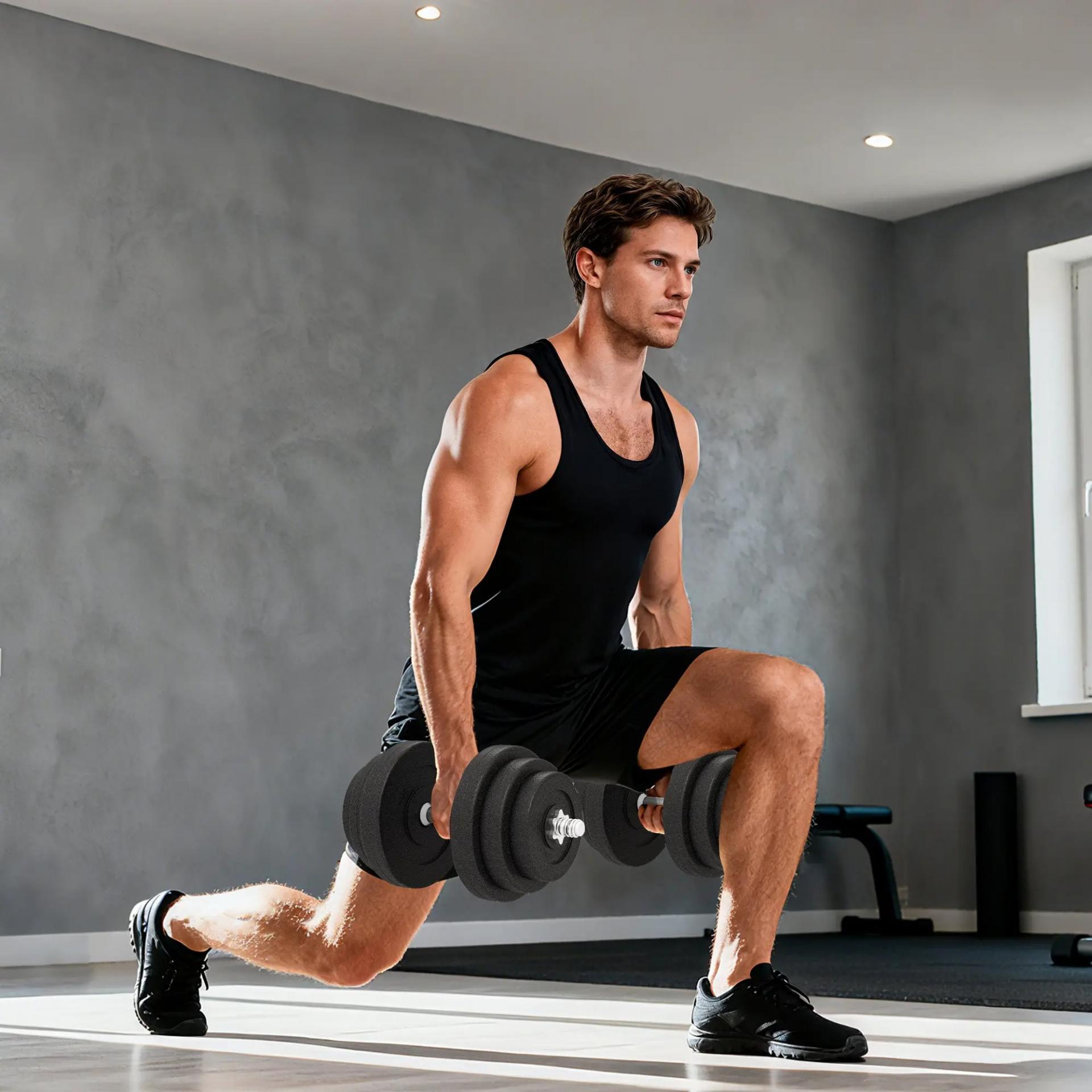 Juego de Mancuernas Pesas de Fitness Total 40 kg 4x5 kg 4x2,5 kg 4x1,5 kg Ajustable Profesionales Gimnasio Doméstico y Musculación con 2 Barras Ø25x450 mm Acero y Discos