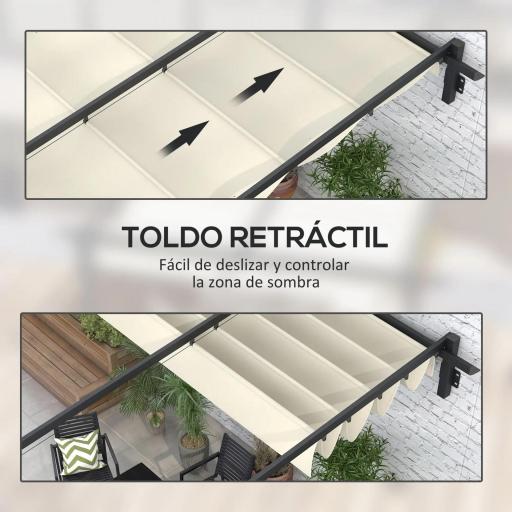 Pérgola 3x3 m Cenador de Jardín con Techo Retráctil de Poliéster y Marco de Acero Crema y Gris Oscuro [5]